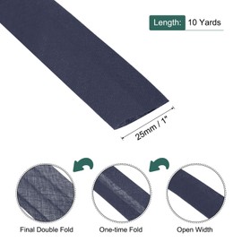 Unifizz 1 Inch Double Fold Bias Binding Tape Polyester Cotton Wide Bias Tape for Sewing, Hemming, Quilting and Craft Edging (10 Yards, Navy Blue)