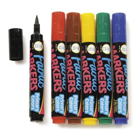 Darice FAB102 Permanent Fabric Markers with Zipper Bag, Primary Colors, Set of 6