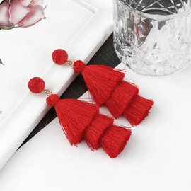 Red Earrings,Red Tassel Earrings for Women,Fringe Earrings,Tassel Earrings for Women Dangling,Red Christmas Earrings for Women,3 Tier Tassel Earrings,Valentines Earring for Thanksgiving Gifts
