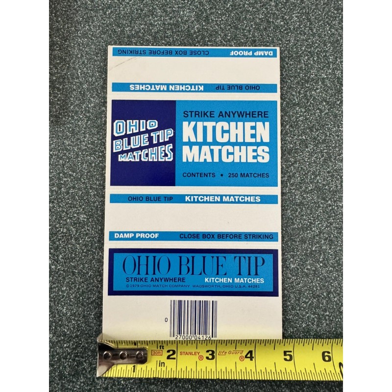 NOS 1979 Ohio Blue Tip Kitchen Matches Box w/o Striker
