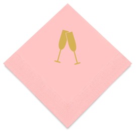 Weddingstar 3-Ply Gold Foil Cocktail Napkins Classic Pink - Champagne Flutes