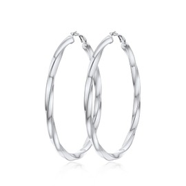 Stainless Steel Big Cuboid Twisted Chunky Hoop Earrings for Women 80mm Hypoallergenic Hollow Tube Large Hoops Rounded Loop Earrings