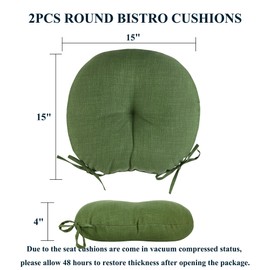 FUNHOME 15"x15"x4" Bistro Chair Cushion Set of 2, Water Repellent Round Outdoor Chair Cushions with Ties, Patio Tufted Chair Pads for Home Garden (Moss Green)