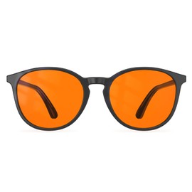 Bloomoak Blue Light Glasses, Gaming Retro Round Glasses, Relieve Eye Fatigue and Improve Sleep, Suitable for Screens, Amber - 99% - Black retro frame (pin arm)