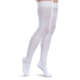Core-Spun by Therafirm 15-20mmHg Mild Graduated Compression Support Thigh High Socks (White, Small Short)