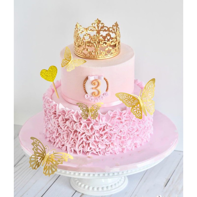 40 piezas de decoración para tartas y mariposas (dorado)