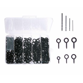 Mariyandh 240PCS Eye Hooks Screw Metal 0.67 Inches-1.1 Inches Small Eyelet Screws for Wood (0#-5#) I Hooks Black+4pcs Drill Bit(1.0,1.5,2,2.5)