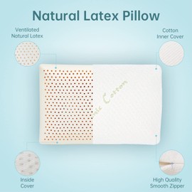Talalay Natural Latex Sleeping Pillow, Medium Firmness Standard Pillow for Side, Back, and Stomach Sleepers to Get a Restful Sleep
