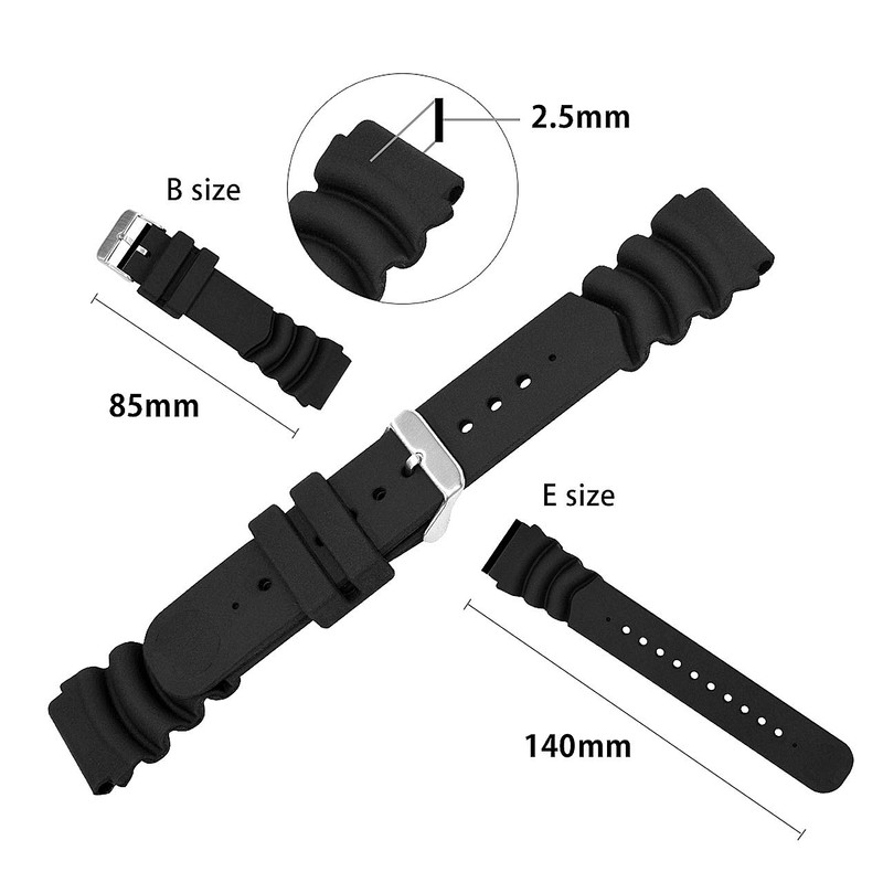 CASSIS[カシス] ラバー 時計ベルト 完全防水 TYPE DIVER タイプ ダイバー22 22mm ブラック