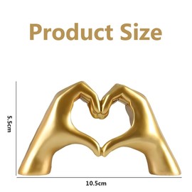 Golden Resin Heart Hands Sculpture, Love Hand Gesture Ornaments, Romantic Passion Sign Figurine for Valentine’s Day & Home Decor (10.5x5.5x3.5CM)