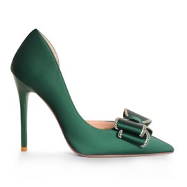 ANN CREEK Women's Pumps High Heel Pointed Closed Toe Stiletto Heels for Women Bow Heeled Pumps Shoes Satin D'Orsay Wedding Prom Evening Dressy (Size 7.5, Green)