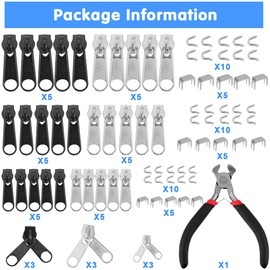 HEKOBAG Pack of 85 Zip Repair Kit Zip Slider Replacement Zipper Repair Kit Replacement Zipper Metal Replacement Part Zip Zipper with Pliers for Jackets Bags