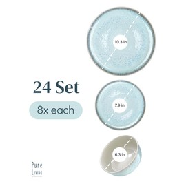 24 Piece Dinnerware Sets for 8 - Modern Style Stoneware Dinnerware Set - Microwave Safe Dinner Plates and Bowls Sets for 8, Ceramic Dish Set, Bowl and Plate Sets for 8, Beige Light Blue Set for 8
