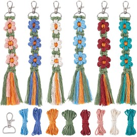 SUNNYCLUE 6 Sets Keychain Making Kits Macrame Keychain Kit Daisy Flower Keychain With Instruction Boho Tassel Keychains Flowers Macrame Kits for Beginners Adults Handbags DIY Hanging Ornament Decor