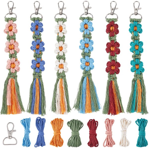 SUNNYCLUE 6 Sets Keychain Making Kits Macrame Keychain Kit Daisy