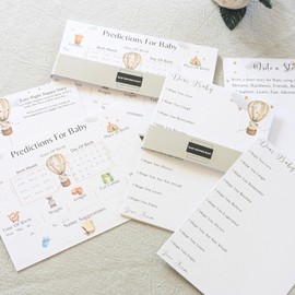 Baby Shower Games 20 Guests Baby Prediction Cards/Parenthood Advice/Baby Wishes & Story Cards Keepsake for Boy, Girl, Neutral/Unisex Baby Shower Party/Guestbook/Gender Reveal Party Elephant