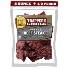 Old Trapper, Trapper's Choice Kippered Steak, sabor antiguo, paquete individual de ocho onzas, trozos de carne salados, 0.35 onzas de proteína y 70 calorías por porción (paquete de uno)