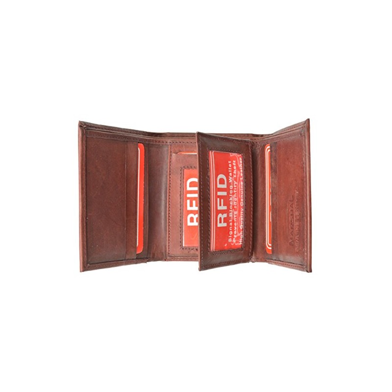 MARSHAL New RFID Blocking Men's Leather Trifold Wallet (Burgundy)