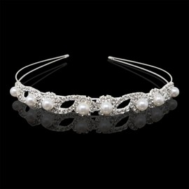 Honbay 1pcs Sparkling Crystal Faux Pearls Hair Hoop Wedding Hair Piece Photography Hair Accessories Bridal Bridesmaid Flower Girl Hair Crown Headband Tiara