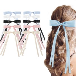 Priaora 10Pcs Tassel Hair Bow Clips, Claw Hair Clips with Bow for Women, Long Hair Accessories Solid Metal Hair Bows for Hair AccessoriesPrincess Hair Bows (4colour) (K159-10)