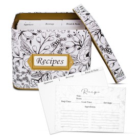Recipe Box with Cards and Dividers | Recipe Cards and Box Set with 12 Recipe Dividers | Farmhouse 50Pcs 4x6 Double Sided Recipe Cards with Decorative Tin Box | Best Gift for Grandma, Mom, & Bridal