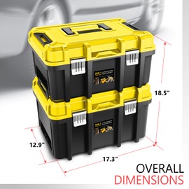 ‎DNA MOTORING 2pcs Tool Boxes Set - Lockable Organizer Storage Portable Toolbox with Removable Tray for Workshop Garage & Household, Large Capacity, TOOLS-00310-YL