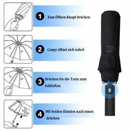 ACESOME 12 Ribs Automatic Umbrella Windproof Strong,Reinforced Windproof Umbrella, Portable Folding Umbrella, One Button Auto Open Close Wind Resistant for Men Women (Black)
