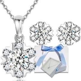 EVER FLAWLESS Women's Necklace, Made in Japan, Snowflakes, Gift, Treat Yourself, Mother's Day Gift, Sterling Silver, Azuki stepless adjustment (set product)