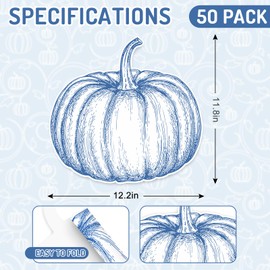FYSUIMU 50 Pcs Fall Pumpkin Shaped Paper Placemats Line Drawing Blue Pumpkin Disposable Place Mat Decorative Paper Table Mats for Fall Thanksgiving Harvest Party Table Setting, 12.2 x 11.8 Inch