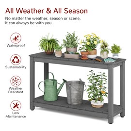 Stoog All-Weather Console Table, 2-Tier Patio Console Table Outdoor with Storage, Low Maintenance, and Never Fade or Rot, Grey