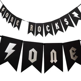 One Rocks Banner - Rock N' Roll Decorations, Garland 1950's Rock And Roll Party Banner, Music Birthday Banner, Baby 1st Birthday Party Supplies, Rock N' Roll Birthday Party Decorations…