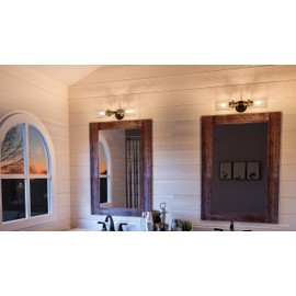 Luxury Industrial Chic Bathroom Vanity Light, Medium Size: 4.75"H x 18.5"W, with Steampunk Style Elements, Olde Bronze Finish and Clear Shade, UHP2060 from The Lincoln Collection by Urban Ambiance