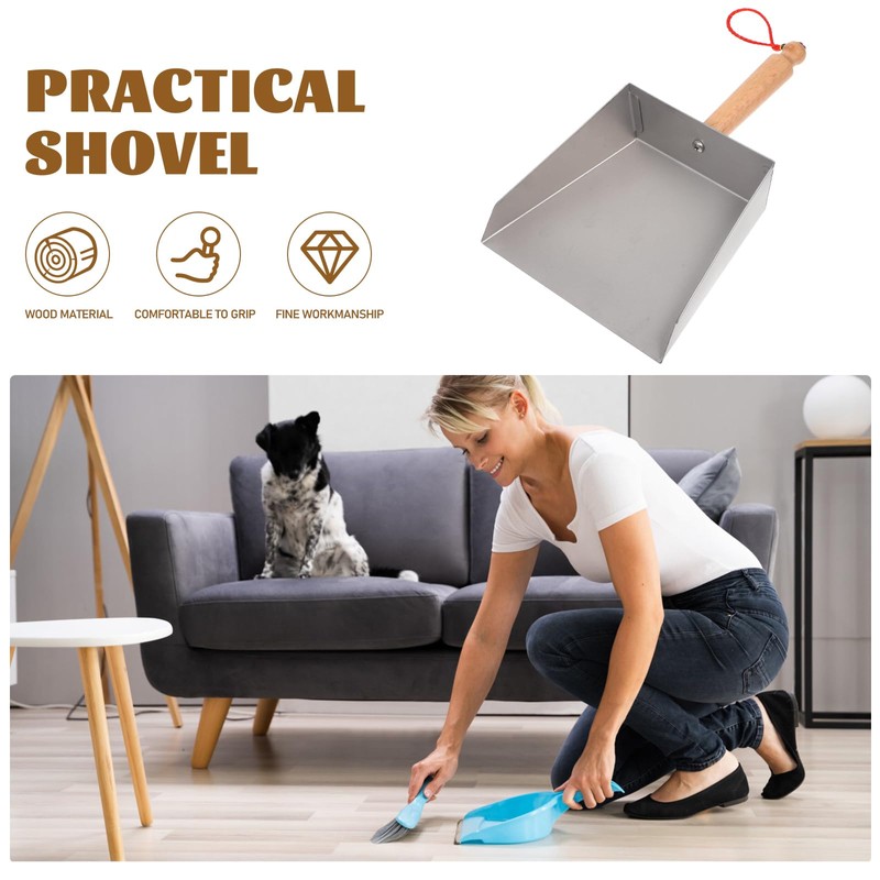 Tofficu Stainless Steel Dustpan with Wood Handle - Metal Dust