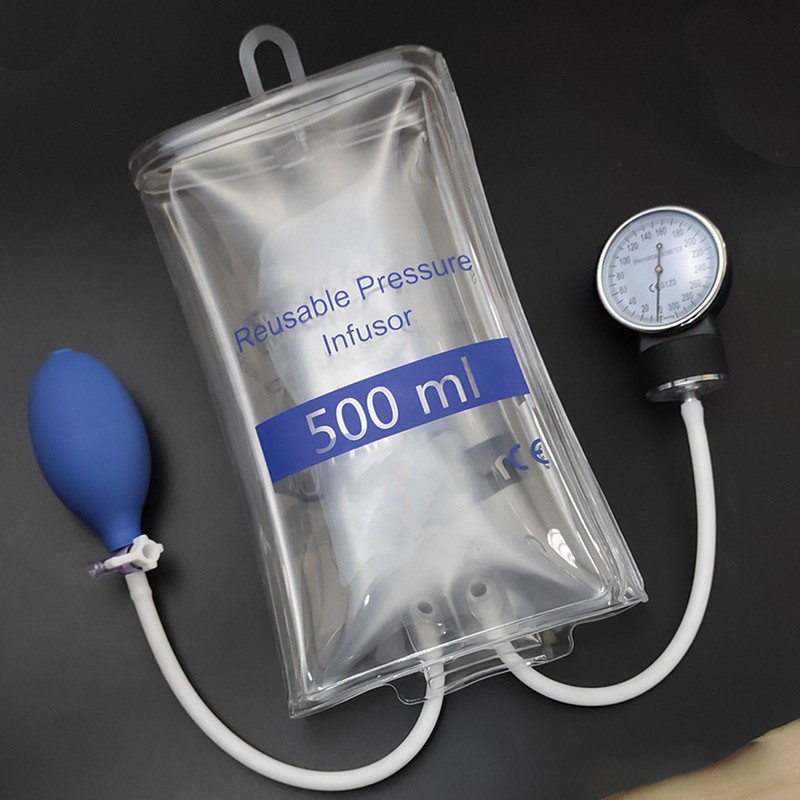 500ml Pressure Infuser Bag with Gauge and Pump Transparent Hospital
