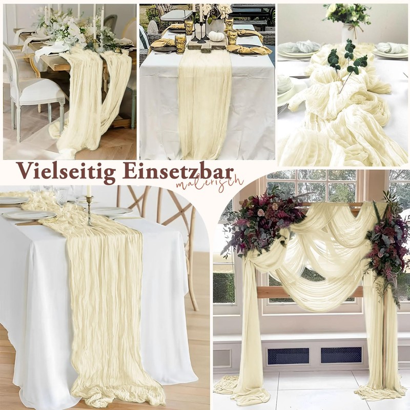CUEMOON Stylish Bohemian Gauze Natural Beige Table Runner, Thin Table