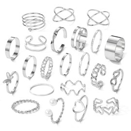 XSDSLS 22 Pcs Vintage Knuckle Ring Set for Women Gold Silver Stacking Finger Ring Adjustable Open Ring Joint Ring Hollow Ring Stackable Heart Butterfly Ring Gifts for Women Girls (Silver)