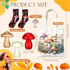 Baderke 6 Pcs Mushroom Themed Gift, Mushroom Plant Propagation Gifts for Women, for Plant Stuff Lovers Include Cute Mushroom Terrarium Mushroom Socks Canvas Tote Bag Mushroom Keychain
