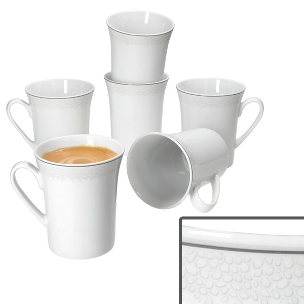 Ritzenhoff & Breker Set of 6 Venezia White Coffee Mugs with Handle, 250 ml, 6 People, Elegant Porcelain Cups with Relief in Pebble Look for Hot Drinks such as Tea, Cocoa, Coffee etc.