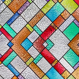 SUNBABY Stained Glass Window Privacy Film, Decorative Windows Clings, 3D Gothic Rainbow Window Coverings,UV Sun Blocking Static Decals for Home Bathroom Door(45"x157.4")