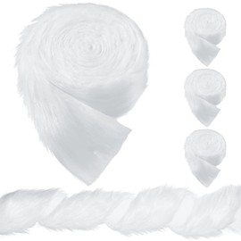 4 Rolls Christmas White Faux Fur Ribbon Trim Artificial Fur Fabric Roll Holiday Craft for Christmas Tree, Holiday Garland Winter Wreath Bows Clothing Party Embellishment(2.5 Inches x 10 Yards)