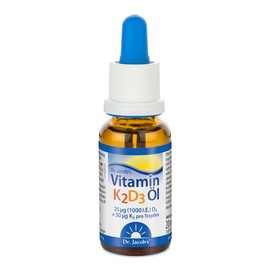 Dr. Jacob's Vitamin K2D3 Oil 20 ml | 50 µg Vitamin K2 (all-trans Menachinon-7) + 25 µg Vitamin D3 1000 IU per Drop | 640 Drops | Important for Bones¹, Muscles ² & Immune System³