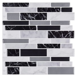 WOWSTAR 10-Sheet Peel and Stick Backsplash Tile for Kitchen Wall, Back Splash Stick On Tiles for Kitchen (12"x 12", Black Marble)