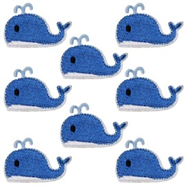 CABODYALS 10Pcs Bule Whale Shape Sea Embroidered Patch Cartoon Ocean Animal Sew on Patches Cute Fish Iron on Repair Appliques Emblem Bulk for Sewing Making Crafts Clothes Bag Jacket Jeans Dress Supply