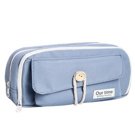 Cedar Eight Pencil Case, Large Capacity, Soft, Cute, Convenient, Solid, Canvas, Multi-Purpose, Pen Pouch, blue (light), Casual