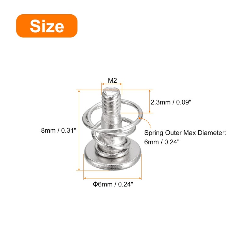 sourcing map Spring Screws M2 x 8 mm 6 mm