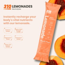 310 Lemonade Peach Pear - Water Enhancer Sugar Free - Powdered Drink Mixes & Flavorings with Alkalizing Minerals - Water Flavor Packets for Energy & Hydration - 30 Single Servings to Go