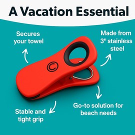 Core Clips Beach Towel Clips, 3" Stainless Steel Pool Towel Holder with 2.5" Large Opening Cruise Towel Clips for Loungers, Heavy Duty Clips for Boat & Beach, Set of 4 Big Clips - Red