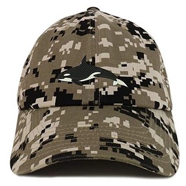 Trendy Apparel Shop Orca Killer Whale Embroidered Brushed Cotton Dad Hat Cap - Beige Digital Camo