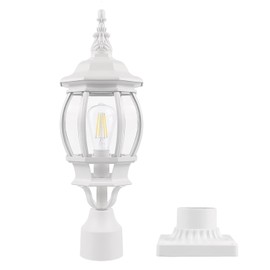 LamQee Outdoor Post Light 3-Light Exterior Post Lantern Waterproof 22.4" H with Pier Mount Base Cast Aluminum Glass Shade Outside Lamp Pole Lantern for Garden Yard Patio Pathway Driveway