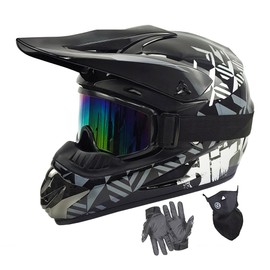 Youth Dirt Bike Helmets DOT Approved Fashion Kids Motocross, ATV, Off-Road, Four Wheelers, BMX Motorcycle Bike Helmets (Goggles Gloves Faceshield) (Grey, Medium)